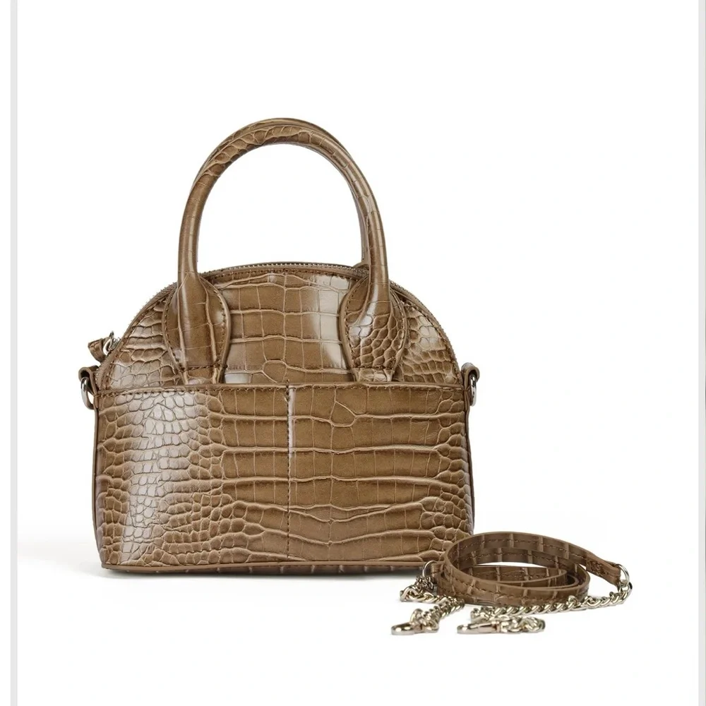 Zara Elegant Tan Crocodile-Embossed Handbag - Picture 8 of 14